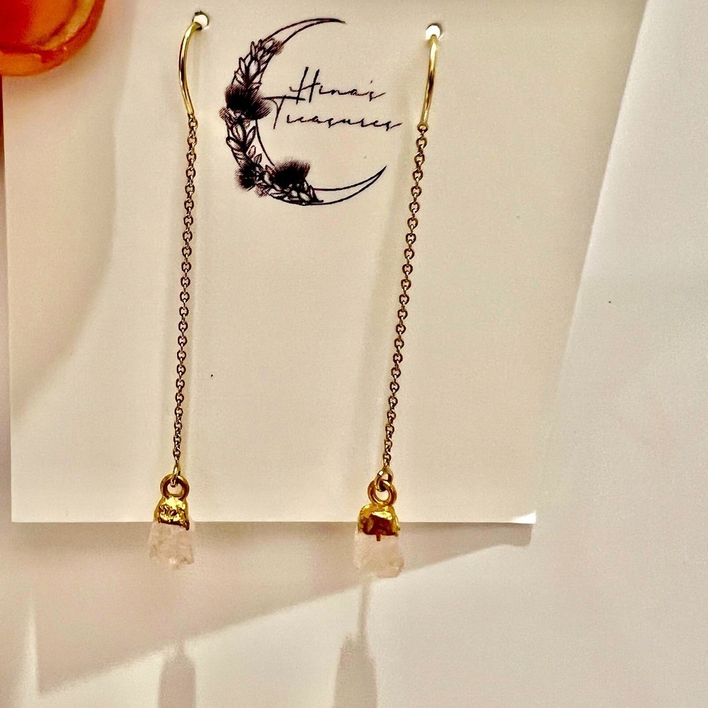 Rose Quartz Gold Dangling Earrings